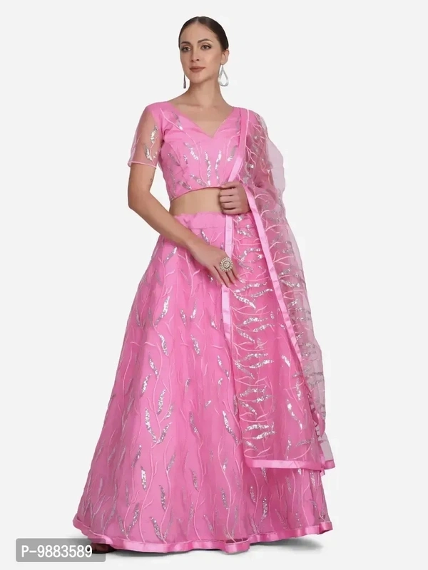 Women Net Semi Stitched Lehenga Choli