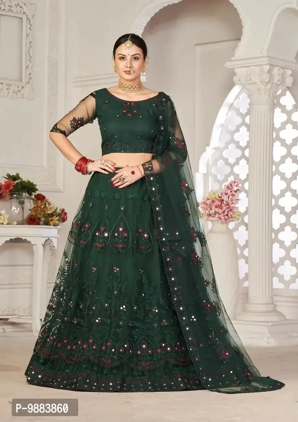 Women Net Semi Stitched Lehenga Choli