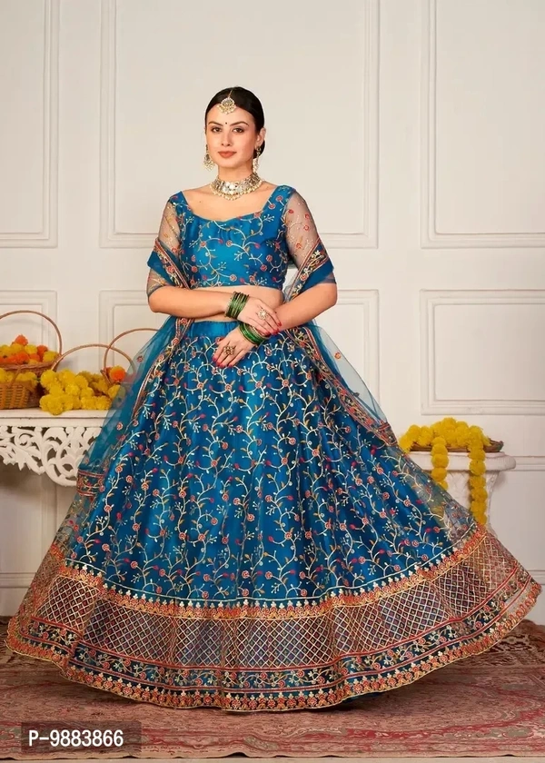 Women Net Semi Stitched Lehenga Choli