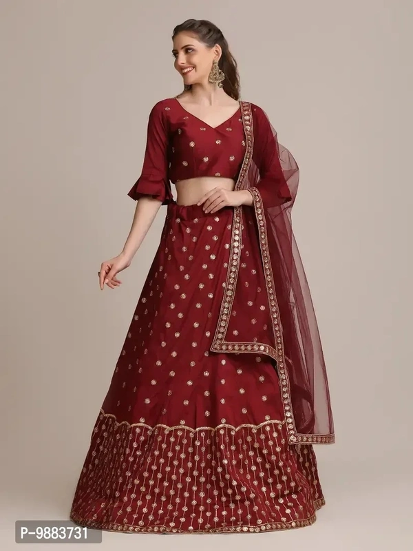 Women Art Silk Semi Stitched Lehenga Choli
