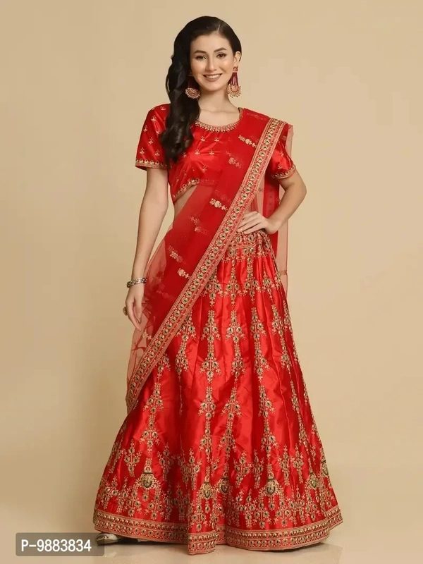 Women Art Silk Semi Stitched Lehenga Choli