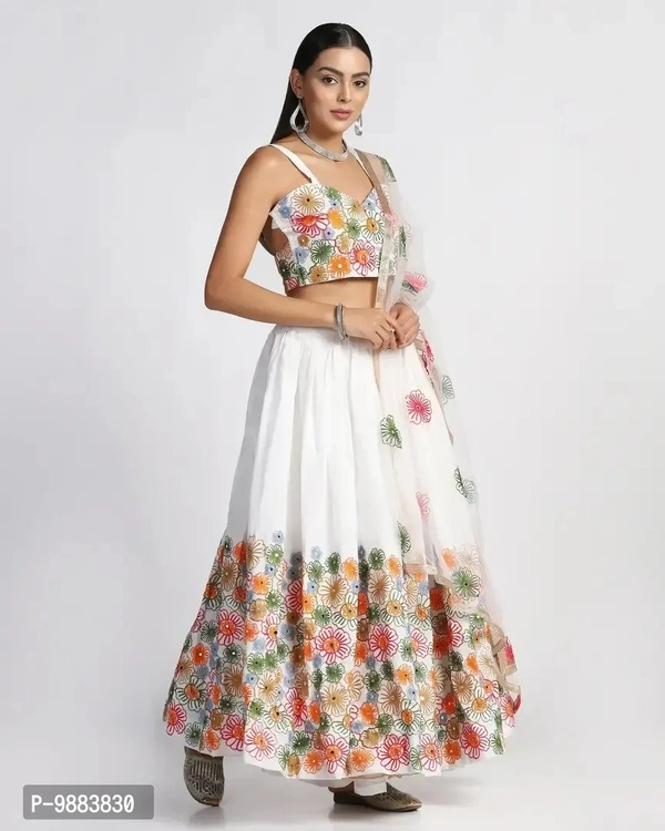 Women Art Silk Semi Stitched Lehenga Choli