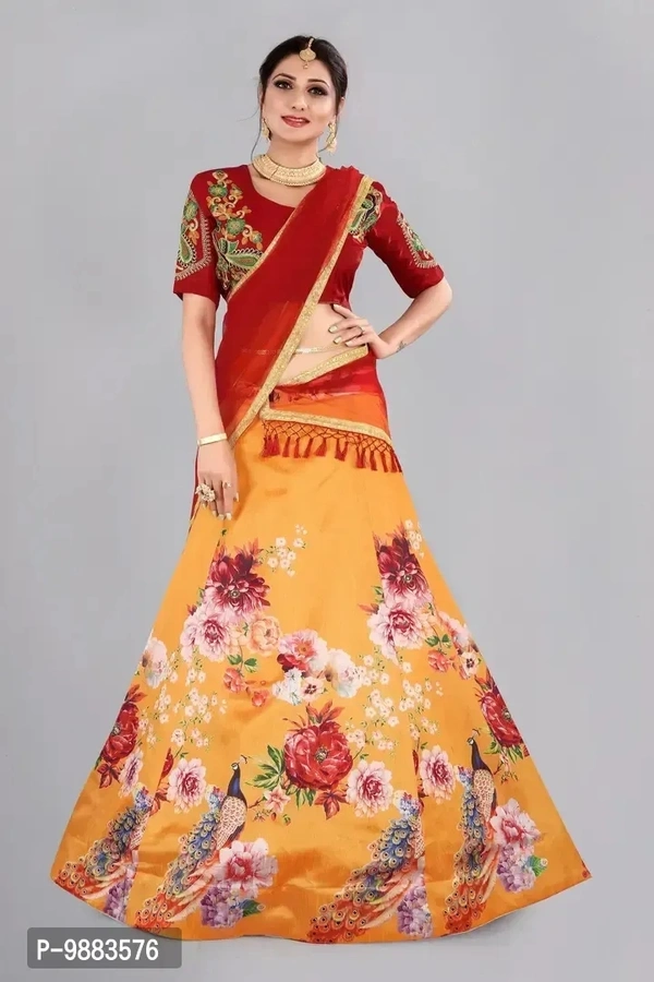 Women Art Silk Semi Stitched Lehenga Choli