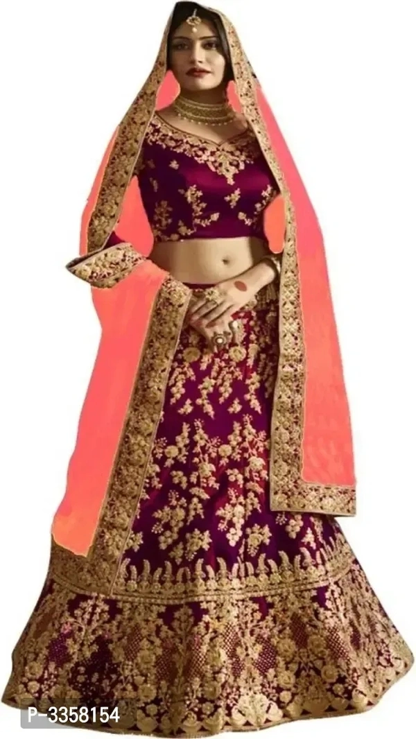 Women's Beautiful Taffeta Satin with Embroidery Work Lehenga Choli