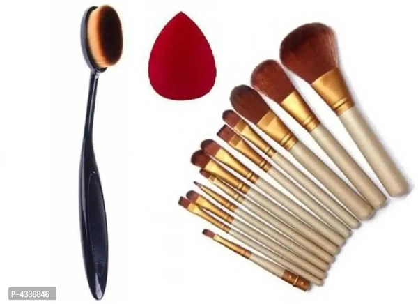 Makeup Brush Tool (Oval With Makeup Brush 12 With Puff) (14 Items In The Set)