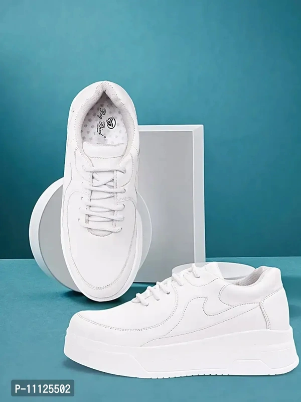 Elegant White Synthetic Leather Solid Sneakers For Women