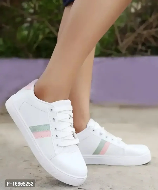 Elegant White Synthetic Self Design Sneakers For Women