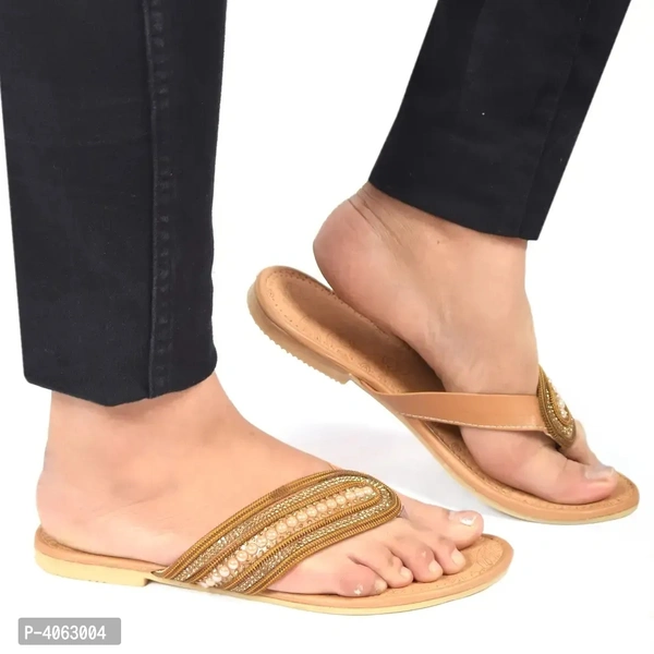 Elegant Tan Solid Synthetic Slippers For Women