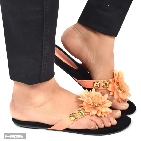 Elegant Peach Solid Synthetic Slippers For Women