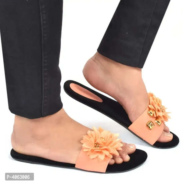 Elegant Peach Solid Synthetic Slippers For Women