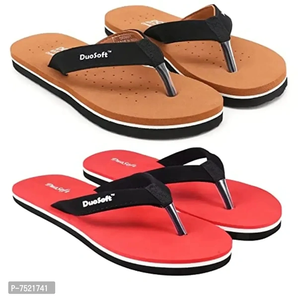 Duosoft Stylish Comfort Super Soft, Fabrication Flip Flop Doctor Slipers Plain Padded Slipers For Womens Girls, Material: Eva, (Ds-001-Tan_Ds-004-Blk), Size: 4 To 8, Pack Of 2.
