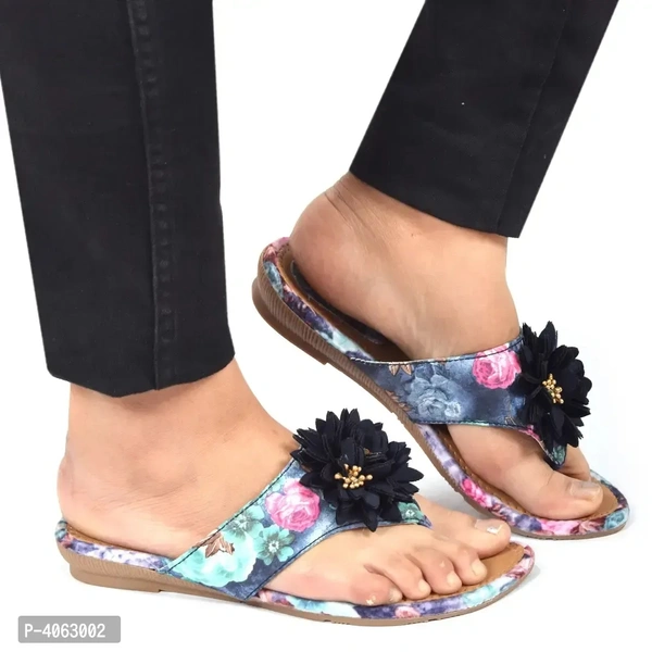 Elegant Blue Solid Synthetic Slippers For Women