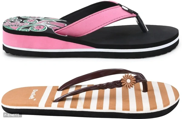 Stylish Synthetic Leather Slippers Flip Flops Combo For Women Pack Of 2