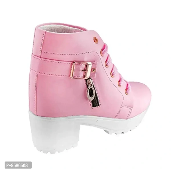 HimQuen Women's Fashion Casual Outdoor High Heel Ankle Outdoor Boot (Pink, 5 UK)