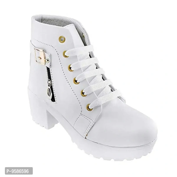 HimQuen Women's Fashion Casual Outdoor High Heel Ankle Outdoor Boot (White, 3 UK)