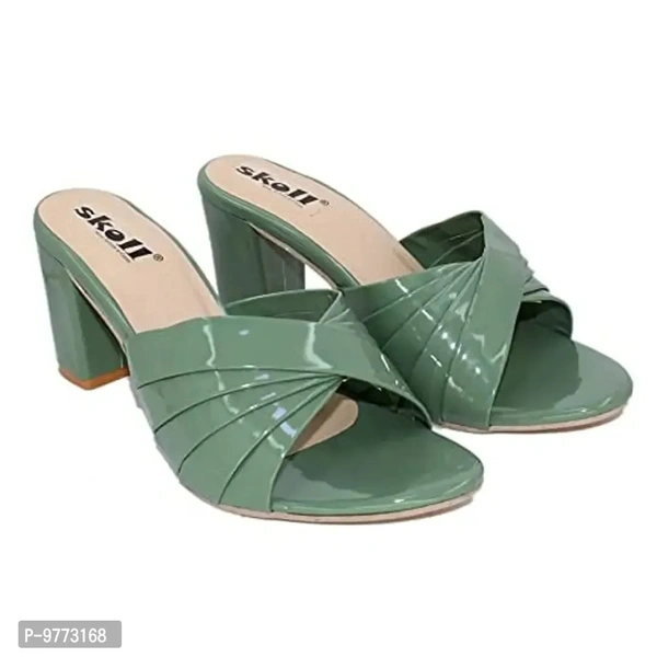 SKOLL Women and Girls Green Casual Block Heels Mules Slip on 38