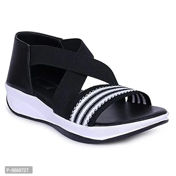 perfect step Stylish Flotter Striped Design sandals for Women's/Girls (Black, numeric_8)