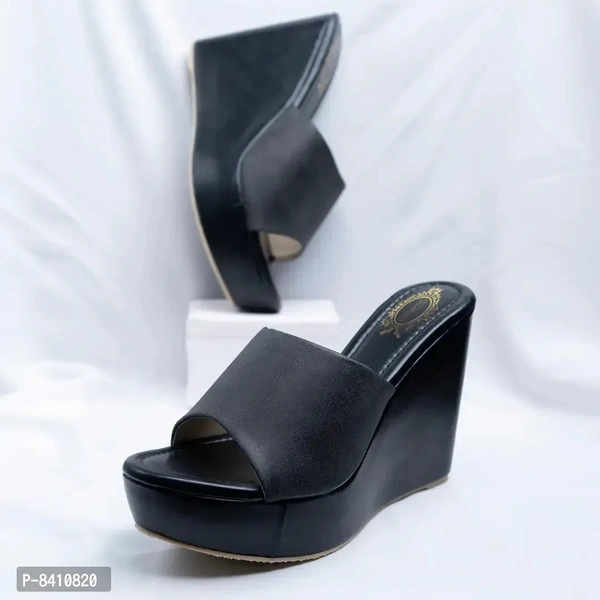 Stylish Black Synthetic Leather Heels For Women