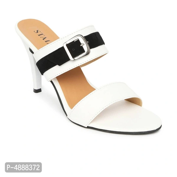 Stylish Synthetic Leather White Solid Pencil Heel Sandal For Women