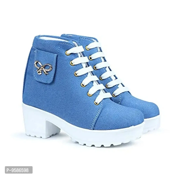 HimQuen Women's Fashion Casual Outdoor High Heel Ankle Boot Sky Blue