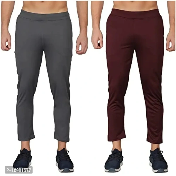 MGrandbear Men's Stretchable Solid Regular Fit Track Pant for Men Pack of 2 (32, Dark Grey-Brwon)