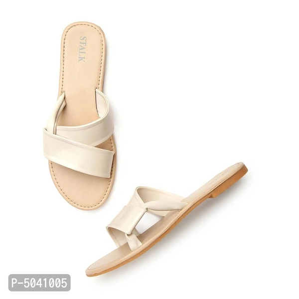 Women Stylish Beige Open-Toe Flat Sliders