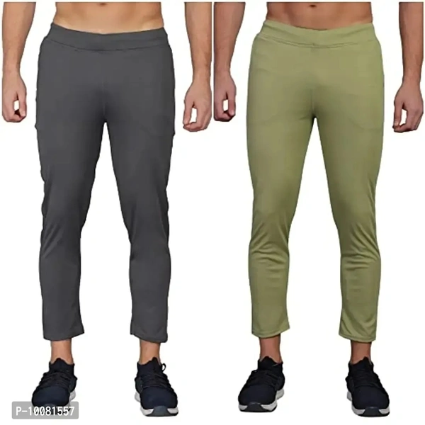 MGrandbear Men's Stretchable Solid Regular Fit Track Pant for Men Pack of 2 (36, Dark Grey-Light Green)
