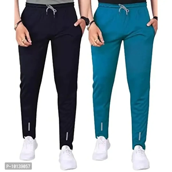 MALAKAR Track Pants for Mens/Joggers for Mens/Mens Lower Lycra Blend with 2 Side Pockets for Gym, Exercise, Morning Walk, Sports Black Airforce Blue (Size XL) (Pack of 2 Piece Only)