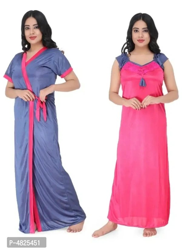 Fancy 2-IN-1 Night Gown With Robe in Satin