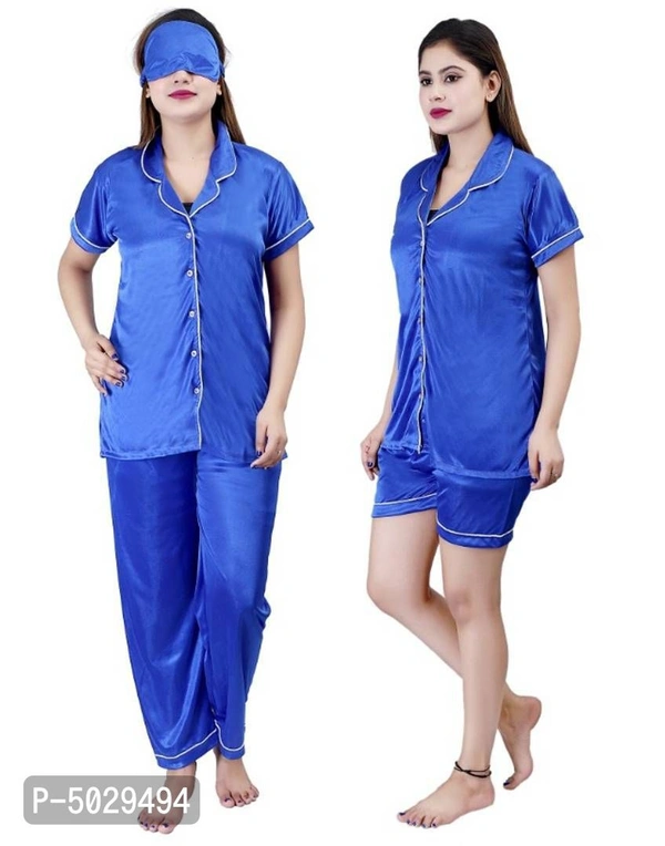 Trendy Satin 4Pcs Night Suit for Women
