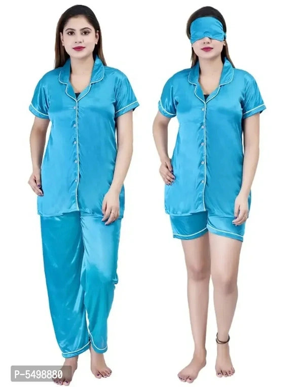 Trendy Satin 4 PCS Nighty For Women