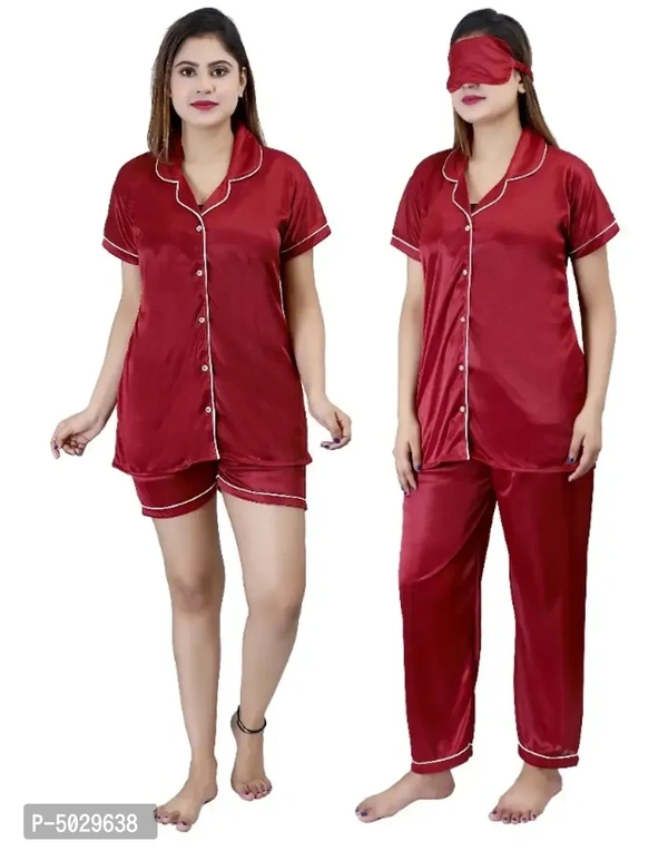 Trendy Satin 4 PCS Nighty for Women