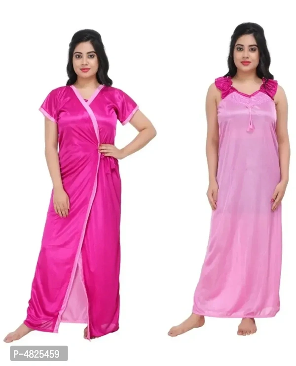 Fancy 2-IN-1 Night Gown With Robe in Satin