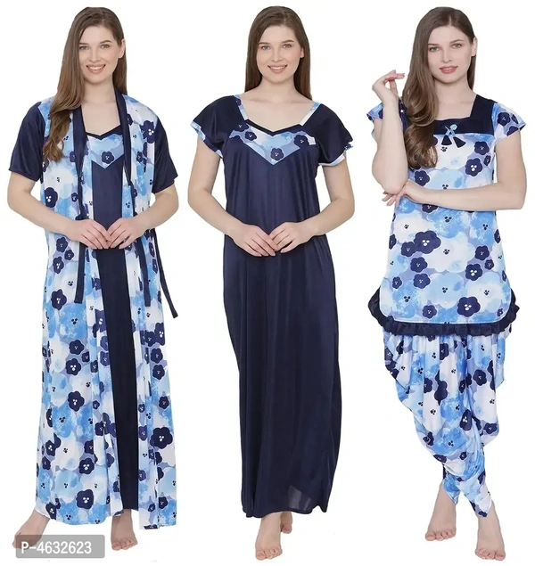 Leopard Print Satin Nighty, Robe, Top Dhoti Set