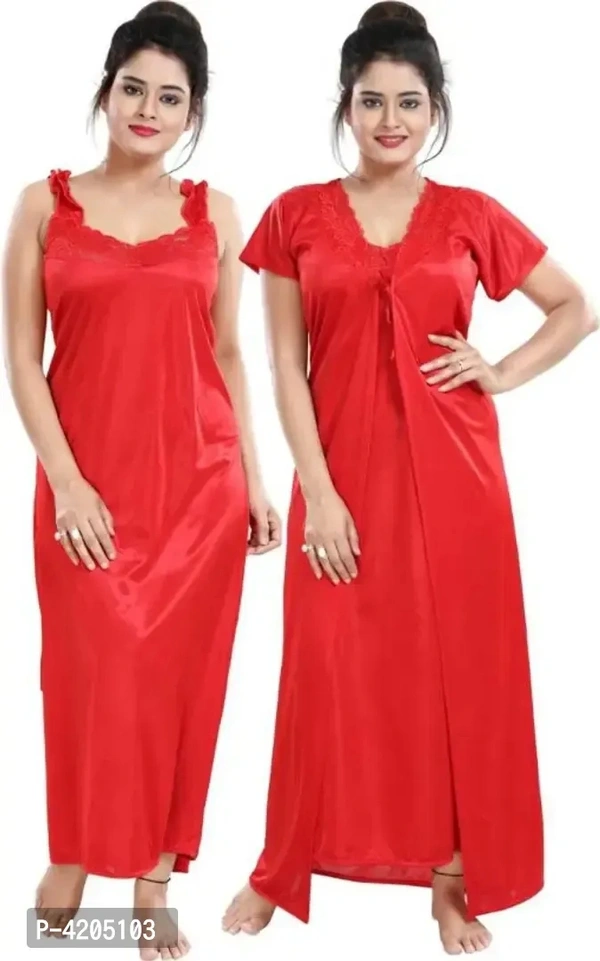 Women Satin Nightwear 2 Pcs Set of Nighty