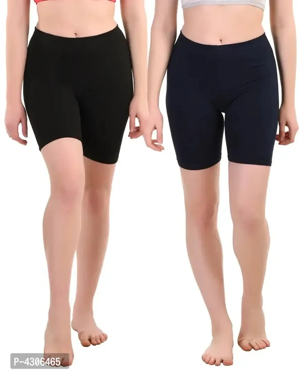 Women's Multicoloured Spandex Soft Cotton Lycra Daily Wear Night Shorts/Shorties - Pack of 2
