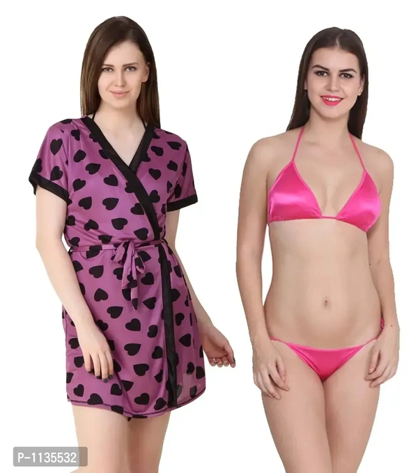 Women's Satin Night Wear With Thong Set