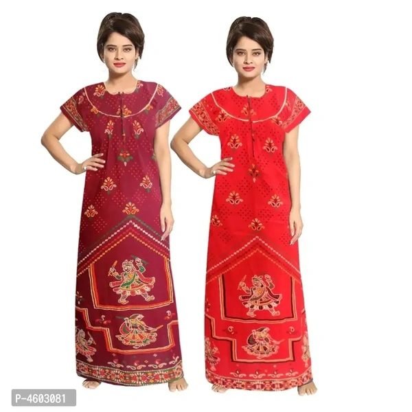 Stylish Jaipuri Cotton Printed Night Gowns/Nighty Pack Of 2