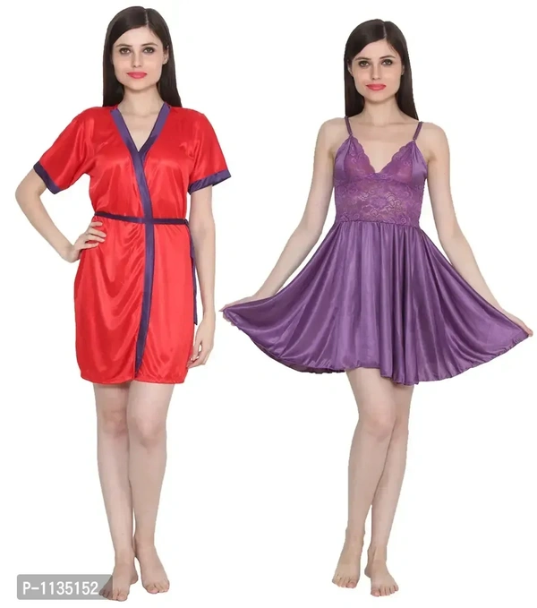 Women's Satin Nightwear Babydoll Dress Pack of 2