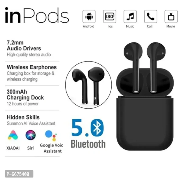 Inpods Matte Black Wireless Earbuds Bluetooth Earphone Headset