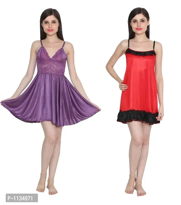 Women's Satin Nightwear Babydoll Dress Pack of 2