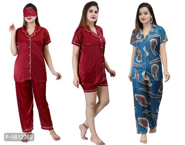 WOMEN'S ATTRACTIVE SATIN NIGHT SUIT COMBO