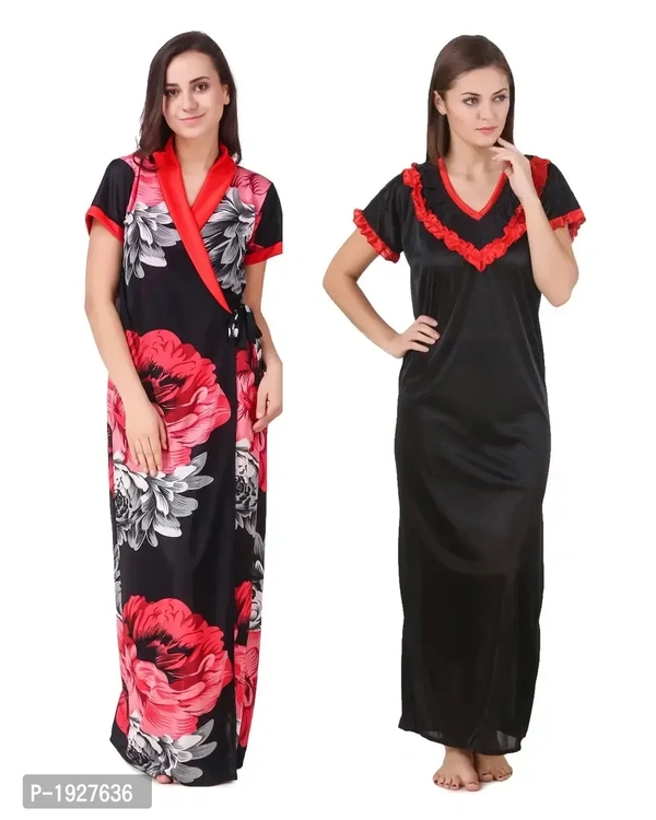 Pack Of 2 Floral Print Satin Robe Gown