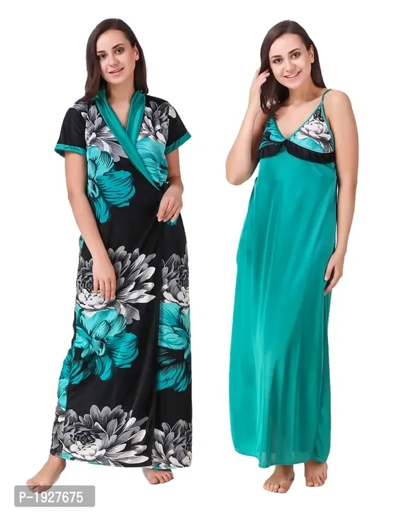 Pack Of 2 Floral Print Satin Robe Gown