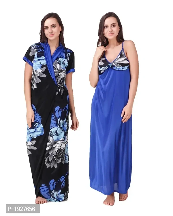 Pack Of 2 Floral Print Satin Robe Gown
