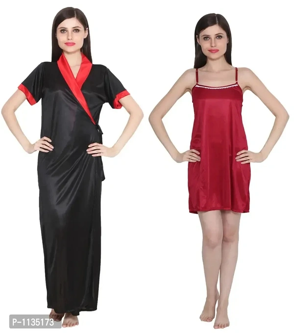 Women's Satin Nightwear Babydoll Dress Pack of 2