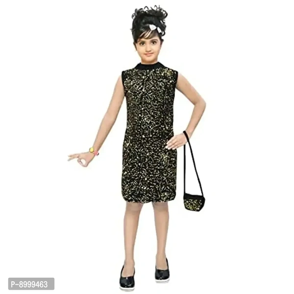 4 YOU DRESSES Beautiful Sparkle Velvet Frock with Bag for Girl