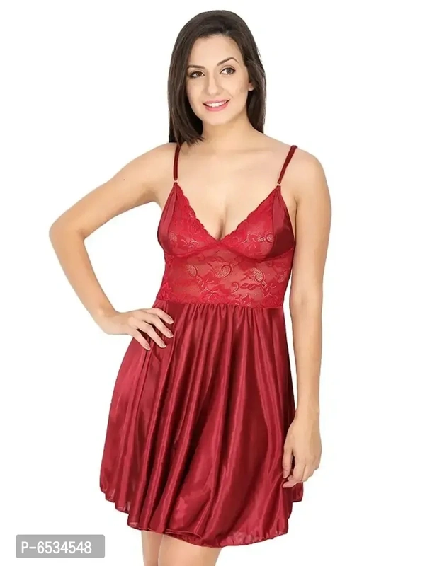 ELEVAJET Womens Satin and Lace Floral Above knee BabyDoll Honeymoon Lingerie for Women