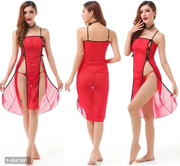 Stylish Net Self Design Women Sexy Babydoll Night Dress