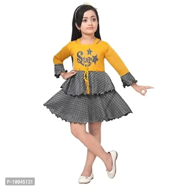 RJ JOSHNA'S Dresses Cotton Blend Printed Knee Length Frock Dress for Girls 